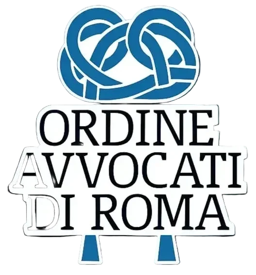 Logo Ordine Avvocati di Roma con testo nero e nodo blu stilizzato sopra
